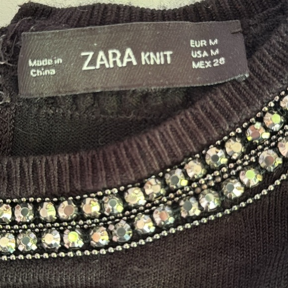 Zara Top with rhinestone detail on collar Size M - Picture 3 of 6
